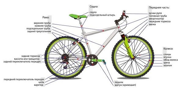 Kako je zgrajeno kolo in kaj ga sestavlja - shematski prikaz z imeni delov